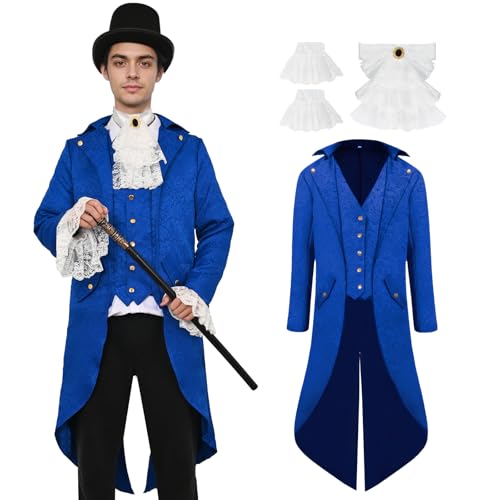 YORDET Herren Mittelalter Steampunk Frack Gothic Retro Mantel Viktorianischen Herren Jacke Vampir Cosplay Kostüme (Blau, M) von YORDET