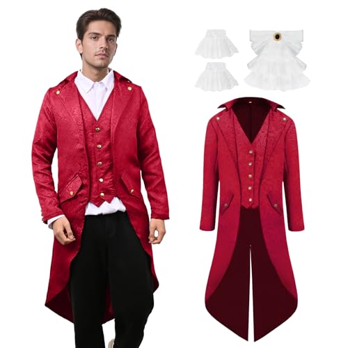 YORDET Herren Mittelalter Steampunk Frack Gothic Retro Mantel Viktorianischen Herren Jacke Vampir Cosplay Kostüme (Rot, M) von YORDET