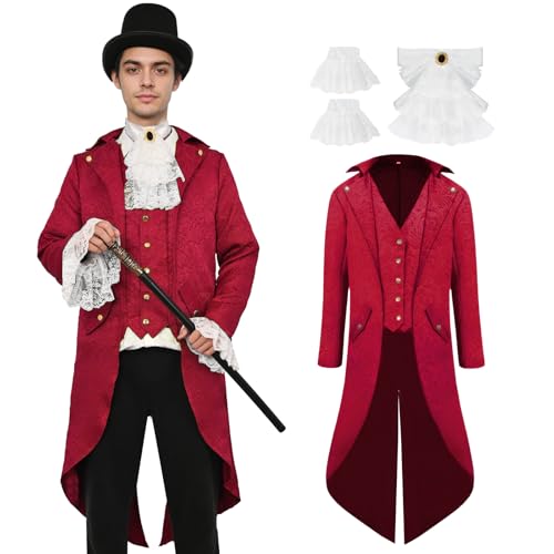 YORDET Herren Mittelalter Steampunk Frack Gothic Retro Mantel Viktorianischen Herren Jacke Vampir Cosplay Kostüme (Rot, S) von YORDET