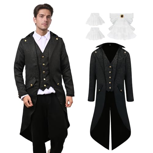 YORDET Herren Mittelalter Steampunk Frack Gothic Retro Mantel Viktorianischen Herren Jacke Vampir Cosplay Kostüme (Schwarz, 3XL) von YORDET
