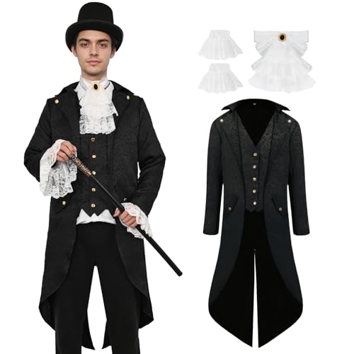 YORDET Herren Mittelalter Steampunk Frack Gothic Retro Mantel Viktorianischen Herren Jacke Vampir Cosplay Kostüme (Schwarz, M) von YORDET
