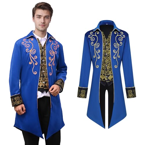 YORDET Herren Steampunk Frack Mittelalter Retro Jacke viktorianische Hof Phnom Penh Stickerei Mantel Vampir kostüm herren für Erwachsene (Blau, S) von YORDET