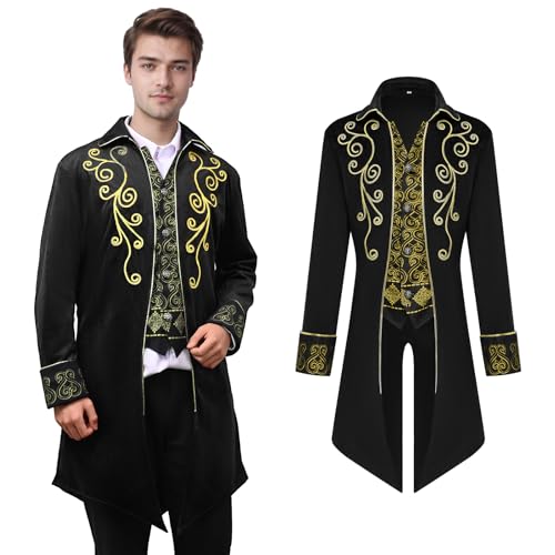 YORDET Herren Steampunk Frack Mittelalter Retro Jacke viktorianische Hof Phnom Penh Stickerei Mantel Vampir kostüm herren für Erwachsene (Schwarz, L) von YORDET