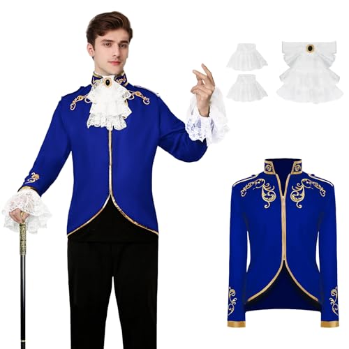 YORDET Prinz kostüm herren Gothic Blazer Jacke Steampunk Frack Mantel Mittelalter Herren Blazer Halloween Retro Cosplaye (Blau, S) von YORDET