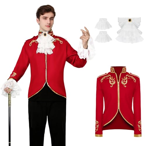 YORDET Prinz kostüm herren Gothic Blazer Jacke Steampunk Frack Mantel Mittelalter Herren Blazer Halloween Retro Cosplaye (Rot, XXL) von YORDET