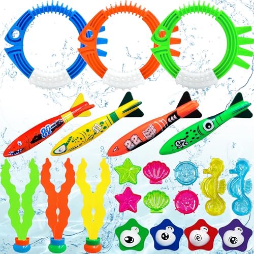 YORFULL Tauchspielzeug für Kinder, 22 Stück Tauch Spielzeug Kinder, Unterwasser Pool Spielzeug mit Tauchringe, Torpedos, Algenspielzeug für 5-12 Jahre, Tauchspielzeug Set mit Aufbewahrungsbeutel YORFULL Tauchspielzeug für Kinder, 22 Stück Tauch Spielzeug Kinder, Unterwasser Pool Spielzeug mit Tauchringe, Torpedos, Algenspielzeug für 5-12 Jahre, Tauchspielzeug Set mit Aufbewahrungsbeutel von YORFULL