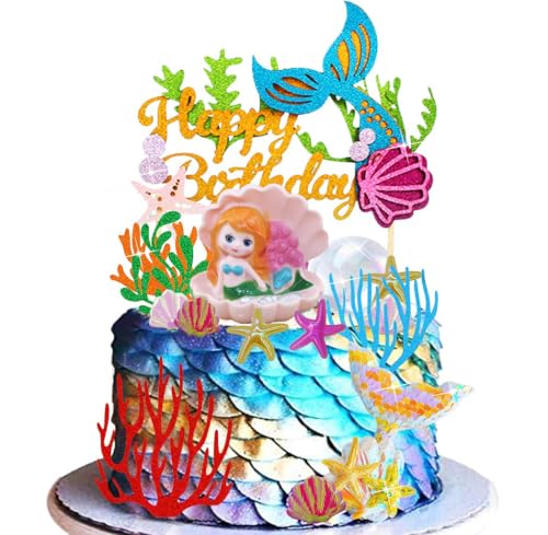 Meerjungfrau Kuchen Topper Muschel Unter dem Meer Schwanz Kuchen Topper Meerjungfrau Party Supplies von YORISMAL