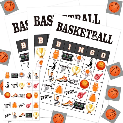 YORISMAL Basketball-Thema Geburtstagsparty-Spiel Bingo-Karten 37 Stück Partyzubehör Bingo-Karten (17,5 x 12,7 cm) von YORISMAL