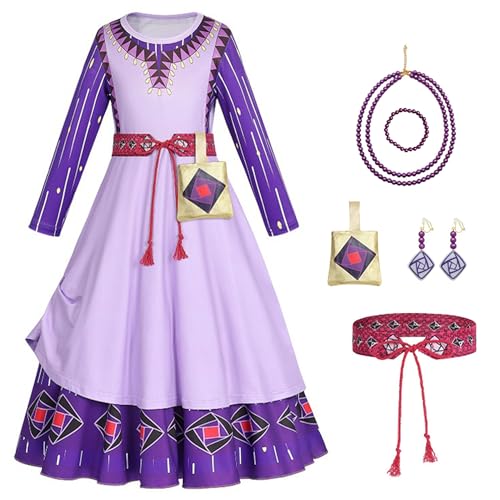 YOSICIL Asha-Mädchenkostüm Asha-Prinzessinnenkostüm Wish Asha-Geburtstagskleid Asha-Kleidungsset Gürtel Taschen Halsketten Armbänder Ohrringe Cosplay-Party,violett,130 YOSICIL Asha-Mädchenkostüm Asha-Prinzessinnenkostüm Wish Asha-Geburtstagskleid Asha-Kleidungsset Gürtel Taschen Halsketten Armbänder Ohrringe Cosplay-Party,violett,130 von YOSICIL