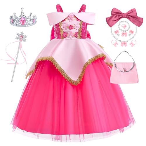 YOSICIL Aurora Prinzessin Kostüm Dornröschen Kinder Kleid mit Zauberstab Krone Kinder Tutudress Tüllkleid für Verkleidung Cosplay Geschenk Geburtstagsfeiern Weihnachten Karneval, Rosa, 140 YOSICIL Aurora Prinzessin Kostüm Dornröschen Kinder Kleid mit Zauberstab Krone Kinder Tutudress Tüllkleid für Verkleidung Cosplay Geschenk Geburtstagsfeiern Weihnachten Karneval, Rosa, 140 von YOSICIL