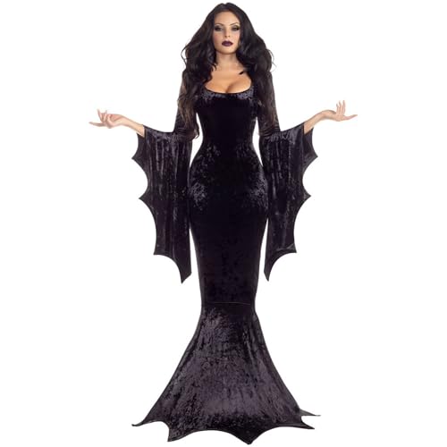 YOSICIL Damen Fledermaus Zip Hoodie Kostüm Erwachsene Cosplaykleid Hexenkleid Fraunen Outfits für Geschenk Mottoparty Halloween Karneval Verkleidung Fasching, Schwarz, S von YOSICIL