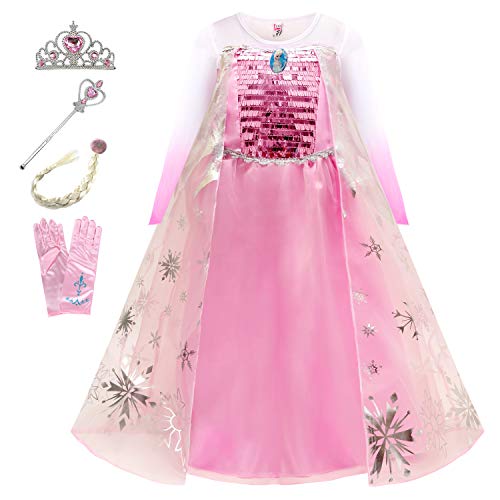 YOSICIL ELSA Kostüm Mädchen Prinzessinkleid für Kinder Eiskönigin-Kostüm mit Krone Zopf Zauberstab Handschuhe für Kindergarten Verkleidung Karneval Halloween Weihnachten, Rosa, 140 YOSICIL ELSA Kostüm Mädchen Prinzessinkleid für Kinder Eiskönigin-Kostüm mit Krone Zopf Zauberstab Handschuhe für Kindergarten Verkleidung Karneval Halloween Weihnachten, Rosa, 140 von YOSICIL