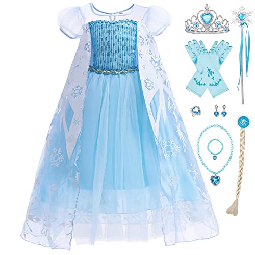 YOSICIL ELSA Prinzessin Mädchen Kinder 8-teiliges Set Kostüm mit Zubehör Krone Party Halloween Fest Geschenk Geburtstag Karneval Kinderkleider Fasching, Blau, 120 YOSICIL ELSA Prinzessin Mädchen Kinder 8-teiliges Set Kostüm mit Zubehör Krone Party Halloween Fest Geschenk Geburtstag Karneval Kinderkleider Fasching, Blau, 120 von YOSICIL