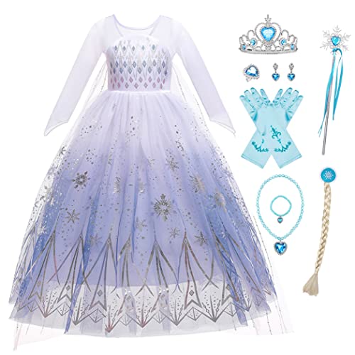 YOSICIL Elsa Prinzessinkleid Mädchen Kostü mit Zubehöre Halskette Zauberstab Spiegel Dress mit Krone für Weihnachten Geburtstagsfeiern Karneval Cosplay Verkleidung, Weiß B, 130 YOSICIL Elsa Prinzessinkleid Mädchen Kostü mit Zubehöre Halskette Zauberstab Spiegel Dress mit Krone für Weihnachten Geburtstagsfeiern Karneval Cosplay Verkleidung, Weiß B, 130 von YOSICIL