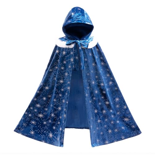 YOSICIL Elsa Prinzessin Umhang für Mädchen Kinder Blaue Cape baby Fancy Poncho für Verkleidung Halloween Cosplay Freizeit Geschenk Karneval Winter, Blau, L von YOSICIL