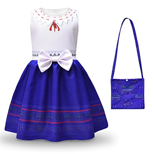 YOSICIL Encanto Luisa Mädchen Prinzessin-Kostüm Verkleidung Ärmelloser Kleider mit Schleife für Weihnachten Cosplay Halloween Karneval Geburtstagsfeier Party mit Zubehör, BLau B, 100 von YOSICIL