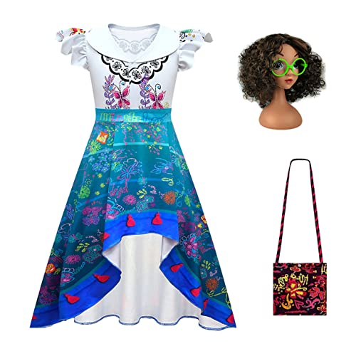 YOSICIL Encanto Mirabel Mädchen Prinzessin-Kostüm für Cosplay Karneval Geburtstag Halloween Fasching Kinder ärmelloses Rüschen Maxikleid mit Tasche/Perücke/Umhang, Grün E, 130 YOSICIL Encanto Mirabel Mädchen Prinzessin-Kostüm für Cosplay Karneval Geburtstag Halloween Fasching Kinder ärmelloses Rüschen Maxikleid mit Tasche/Perücke/Umhang, Grün E, 130 von YOSICIL