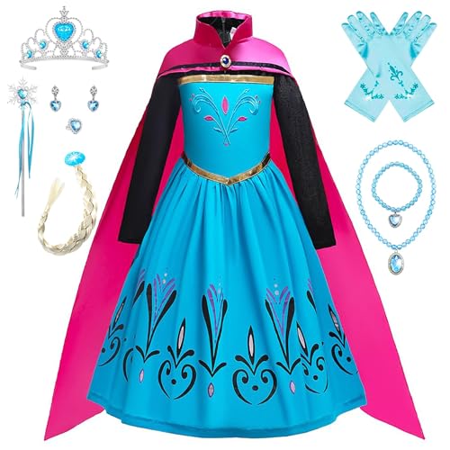 YOSICIL Frozen Kostüm Elsa Kleid Blau Eiskönigin Prinzessin Kostüm Anna Prinzessinen Kleider Mädchen Die Eiskönigin Cosplay Kostüme Weihnachten Verkleidung Set mit Zubehör Karneval Fasching Halloween von YOSICIL