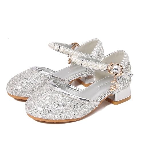 YOSICIL Glitzer Mädchen Prinzessin Schuhe Kinder Prinzessin Sandalen mit Anhänge Heels mit Absatz für Verkleidung Geburtstagsfeiern Halloween Weihnachten Kindergarten Cosplay Karneval, Silber, 29 YOSICIL Glitzer Mädchen Prinzessin Schuhe Kinder Prinzessin Sandalen mit Anhänge Heels mit Absatz für Verkleidung Geburtstagsfeiern Halloween Weihnachten Kindergarten Cosplay Karneval, Silber, 29 von YOSICIL