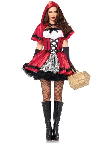 YOSICIL Gothic Riding Hood Damen Kostüm Frauen Rotkäppchen Kleid mit Umhang ohne Korb Erwachsene Outfits für Cosplay Verkleidung Karneval Fasching Halloween Geschenk Mottoparty, Rot, L von YOSICIL