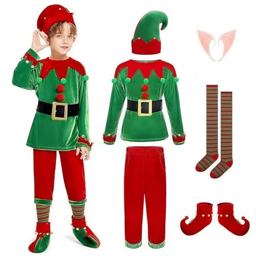 YOSICIL Kinder Weihnachtskleider Mädchen Cosplay Kleid Partykleid Jungen Set Outfits mit Strümpfe Elfenohren Kapuze für Fastnacht Geschenk Halloween Weihnachten Karneval, Boy, 110 YOSICIL Kinder Weihnachtskleider Mädchen Cosplay Kleid Partykleid Jungen Set Outfits mit Strümpfe Elfenohren Kapuze für Fastnacht Geschenk Halloween Weihnachten Karneval, Boy, 110 von YOSICIL