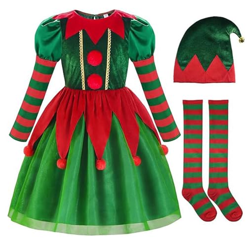 YOSICIL Kinder Weihnachtskleider Mädchen Cosplay Kleid Partykleid Jungen Set Outfits mit Strümpfe Elfenohren Kapuze für Fastnacht Geschenk Halloween Weihnachten Karneval, Girl, 140 YOSICIL Kinder Weihnachtskleider Mädchen Cosplay Kleid Partykleid Jungen Set Outfits mit Strümpfe Elfenohren Kapuze für Fastnacht Geschenk Halloween Weihnachten Karneval, Girl, 140 von YOSICIL