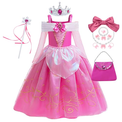 YOSICIL Mädchen Aurora Prinzessin Kostom Dornröschen Kinder Kleid Tutu Kleid Tüllkleid mit Accessoires Krone für Verkleidung Geschenk Geburtstag Cosplay Weihnachten Halloween, Rosa, 140 YOSICIL Mädchen Aurora Prinzessin Kostom Dornröschen Kinder Kleid Tutu Kleid Tüllkleid mit Accessoires Krone für Verkleidung Geschenk Geburtstag Cosplay Weihnachten Halloween, Rosa, 140 von YOSICIL