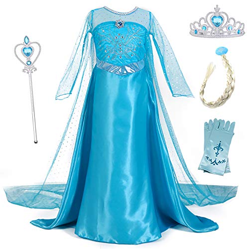 YOSICIL Mädchen Prinzessinkleid mit Zubehöre Elsa Kostüm für Kinder Girls Kleidung Spiegel Krone Zauberstab für Geburtstagsfeiern Geschenk Halloween Weihnachten Verkleidung Karneval, Blau A, 150 YOSICIL Mädchen Prinzessinkleid mit Zubehöre Elsa Kostüm für Kinder Girls Kleidung Spiegel Krone Zauberstab für Geburtstagsfeiern Geschenk Halloween Weihnachten Verkleidung Karneval, Blau A, 150 von YOSICIL