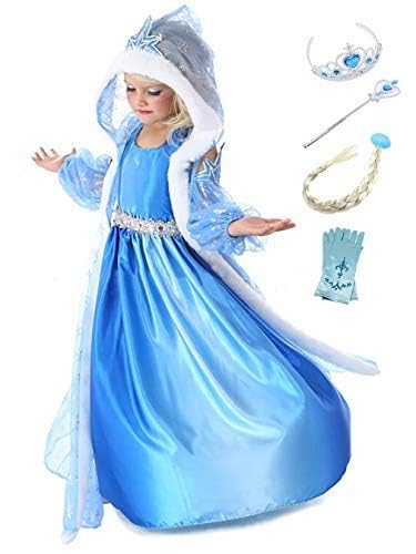 YOSICIL Mädchen Elsa Kostüm mit Zubehöre Schneeflocke Plüschkragen Eiskönigin Prinzessin Kleid mit Krone Zauberstab für Kindergarten Halloween Geburtstagsfeiern Verkleidung Partykleid, Blau, 120 YOSICIL Mädchen Elsa Kostüm mit Zubehöre Schneeflocke Plüschkragen Eiskönigin Prinzessin Kleid mit Krone Zauberstab für Kindergarten Halloween Geburtstagsfeiern Verkleidung Partykleid, Blau, 120 von YOSICIL