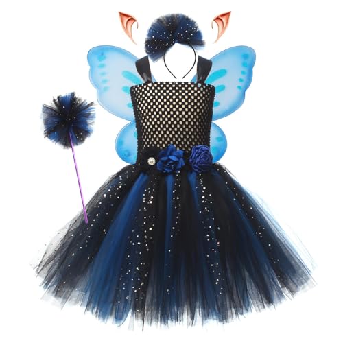 YOSICIL Mädchen Feen Kostüm Kinder Schmetterlingsflügel Tutu Kleid mit Zauberstab für 3-8 Jahre alt Mädchen Verkleidung Geschenk Blumenmädchen Cosplay Hochzeit Weihnachtenm Blau, XXL YOSICIL Mädchen Feen Kostüm Kinder Schmetterlingsflügel Tutu Kleid mit Zauberstab für 3-8 Jahre alt Mädchen Verkleidung Geschenk Blumenmädchen Cosplay Hochzeit Weihnachtenm Blau, XXL von YOSICIL