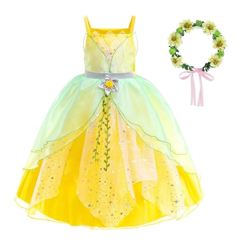 YOSICIL Mädchen Kostüm mit Kranz Tiana anna Prinzessin Kleid für Kinder Tutu Outfits Fancy Dress für Verkleidung Karneval Halloween Partys Cosplay Geschenk Rollenspiele, Grün, 140 YOSICIL Mädchen Kostüm mit Kranz Tiana anna Prinzessin Kleid für Kinder Tutu Outfits Fancy Dress für Verkleidung Karneval Halloween Partys Cosplay Geschenk Rollenspiele, Grün, 140 von YOSICIL