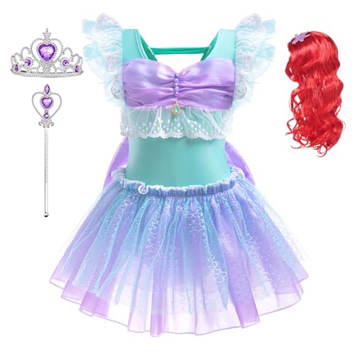 YOSICIL Mädchen Meerjungfrau Bikini mit rote Perücke Kinder Kostüm Badenanzug lila Tutu Rock für Verkleidung Halloween Strand Wasserpark Geschenk Cosplay Geburtstagsfeiern, Lila, 120 YOSICIL Mädchen Meerjungfrau Bikini mit rote Perücke Kinder Kostüm Badenanzug lila Tutu Rock für Verkleidung Halloween Strand Wasserpark Geschenk Cosplay Geburtstagsfeiern, Lila, 120 von YOSICIL