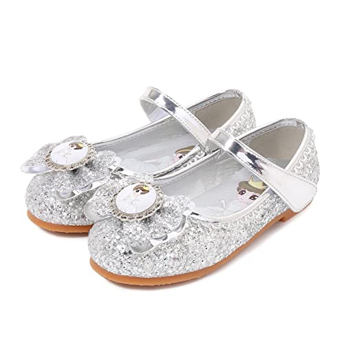 YOSICIL Mädchen Prinzessin ELSA Kristall Schuhe - Frozen Eiskönigin Sandalen, Partei Glitzer Pumps, Festlich Ballerina, Karneval Verkleidung, Kinder Fasching Kostüm Zubehör - Silber-1, Größe 22 von YOSICIL