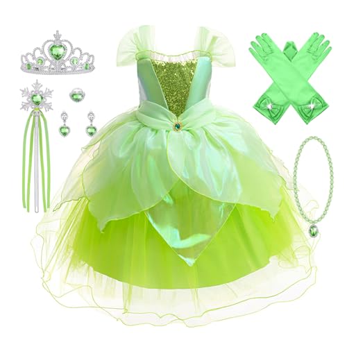 YOSICIL Mädchen Prinzessin Kostüm Tiana Kinder Kleid 6-teiliges Set Diadem Handschuhe Zauberstab Baby Tutu Outfits für Verkleidung Halloween Karneval Cosplay Geschenk Geburtstagsparty, 110 YOSICIL Mädchen Prinzessin Kostüm Tiana Kinder Kleid 6-teiliges Set Diadem Handschuhe Zauberstab Baby Tutu Outfits für Verkleidung Halloween Karneval Cosplay Geschenk Geburtstagsparty, 110 von YOSICIL