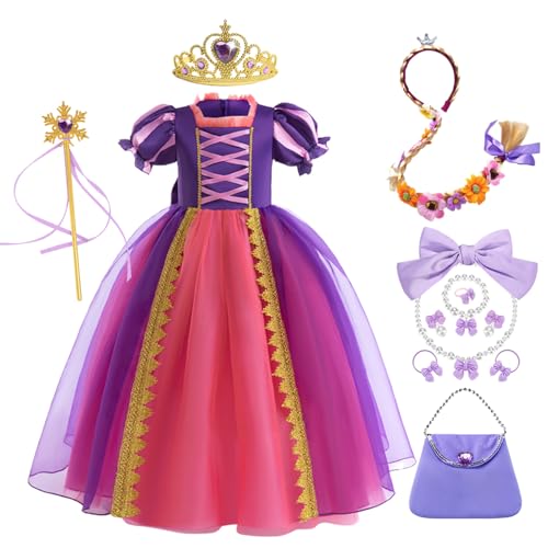 YOSICIL Mädchen Prinzessin Rapunzel Kostüm mit Zubehöre Kinder Kleid Puffärmel Dress für Verkleidung Party Weihnachten Karneval Csoplay Blumenmädchen Tanz Geburtstagsfeiern, Lila, 130 YOSICIL Mädchen Prinzessin Rapunzel Kostüm mit Zubehöre Kinder Kleid Puffärmel Dress für Verkleidung Party Weihnachten Karneval Csoplay Blumenmädchen Tanz Geburtstagsfeiern, Lila, 130 von YOSICIL