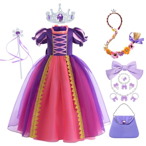 YOSICIL Mädchen Rapunzel Prinzessin Kostüm Kinder Lang Tutu Kleid Tüllkleid mit Krone Zauberstb für Verkleidung Geburtstagsfeiern Maxikleid Cosplay Karneval Festlich Partys, Lila, 130 YOSICIL Mädchen Rapunzel Prinzessin Kostüm Kinder Lang Tutu Kleid Tüllkleid mit Krone Zauberstb für Verkleidung Geburtstagsfeiern Maxikleid Cosplay Karneval Festlich Partys, Lila, 130 von YOSICIL