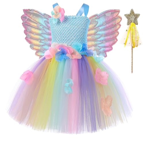 YOSICIL Mädchen Schmetterling 3 teiliges Kostüm Kinder Tinkerbell Tiana Tutukleid set Tüllrock mit Flügel mehrfarbiges Partykleid Verkleidung Geschenk Cosplay Weihnachten, Blau, XL YOSICIL Mädchen Schmetterling 3 teiliges Kostüm Kinder Tinkerbell Tiana Tutukleid set Tüllrock mit Flügel mehrfarbiges Partykleid Verkleidung Geschenk Cosplay Weihnachten, Blau, XL von YOSICIL