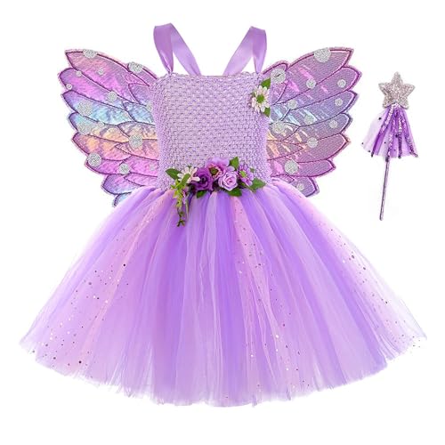 YOSICIL Mädchen Schmetterling 3 teiliges Kostüm Kinder Tinkerbell Tiana Tutukleid set Tüllrock mit Flügel mehrfarbiges Partykleid Verkleidung Geschenk Cosplay Weihnachten, Lila, M YOSICIL Mädchen Schmetterling 3 teiliges Kostüm Kinder Tinkerbell Tiana Tutukleid set Tüllrock mit Flügel mehrfarbiges Partykleid Verkleidung Geschenk Cosplay Weihnachten, Lila, M von YOSICIL
