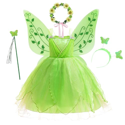 YOSICIL Mädchen Tiana Prinzessin Kostüm Kinder Tüllkleid mit Zubehöre Flügel Kranz Geburtstagsfeiern Verkleidung Geschenk Cosplay Karneval Oktoberfest Rollenspiele Blumenmädche, Grün, 110 YOSICIL Mädchen Tiana Prinzessin Kostüm Kinder Tüllkleid mit Zubehöre Flügel Kranz Geburtstagsfeiern Verkleidung Geschenk Cosplay Karneval Oktoberfest Rollenspiele Blumenmädche, Grün, 110 von YOSICIL