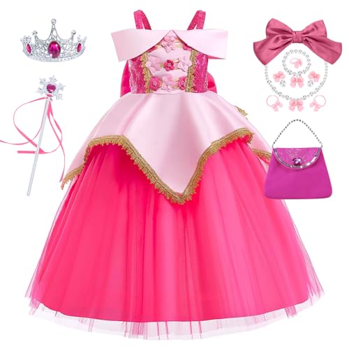 YOSICIL Prinzessin Aurora Kostüm Kleid Mädchen Kinder Maxikleid mit Layered Off Shoulder Kleider mit Zubehöre für Verkleidung Cosplay Fancy Geburtstag Karneval Geschenk, Rosa, 150 YOSICIL Prinzessin Aurora Kostüm Kleid Mädchen Kinder Maxikleid mit Layered Off Shoulder Kleider mit Zubehöre für Verkleidung Cosplay Fancy Geburtstag Karneval Geschenk, Rosa, 150 von YOSICIL