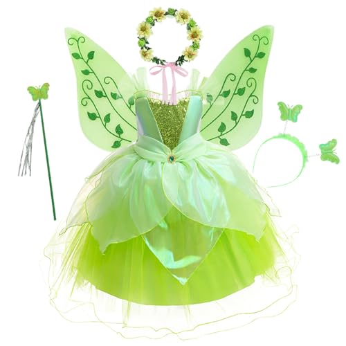 YOSICIL Tinkerbell Kostüm Mädchen Grün Fee Tüllkleid Kinder Tutu Kleid mit Flügel Zubehöre für Geschenk Verkleidung Blumenmädchen Geburtstagsfeiern Cosplay Party, Grün, 150 YOSICIL Tinkerbell Kostüm Mädchen Grün Fee Tüllkleid Kinder Tutu Kleid mit Flügel Zubehöre für Geschenk Verkleidung Blumenmädchen Geburtstagsfeiern Cosplay Party, Grün, 150 von YOSICIL