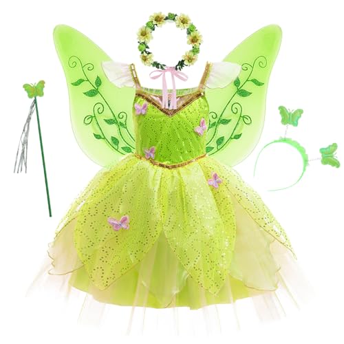 YOSICIL Tinkerbell Kostüm für Mädchen Kinder Grünes Tiana Kleid Tutu kleid Tüllkleid mit Zubehöre Flügel für Verkleidung Geschenk Cosplay Oktoberfest Kindergarten Karneval, Grün, 100 YOSICIL Tinkerbell Kostüm für Mädchen Kinder Grünes Tiana Kleid Tutu kleid Tüllkleid mit Zubehöre Flügel für Verkleidung Geschenk Cosplay Oktoberfest Kindergarten Karneval, Grün, 100 von YOSICIL