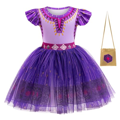 YOSICIL Wish Asha Kleid Lila Rock mit Tasche Prinzess Dress Up Kinder Kostüm für Weihnachten Cosplay Verkleidung Geburtstagsfeiern Karneval Partys Outfits mit Zubehör, 120 von YOSICIL