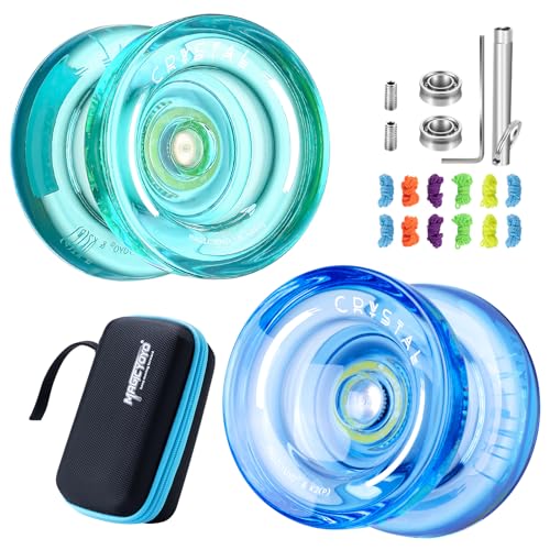 YOSTAR Kinder Yoyo K2 2er Pack, Profi Jojo für Kinder Anfänger, Reaktionsschneller Yoyo Dual Purpose Jojo Spielzeug mit Nicht Reagierendes Jojo Lager Kit + 12 Jojo Saiten + Yoyo Hülle (Grün + Blau) von YOSTAR