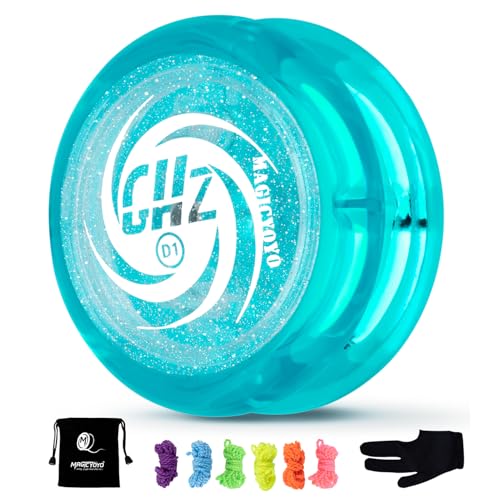 YOSTAR JoJo D1 GHZ - Einfach einfach zu Spielen Yo Yo mit Glitter, Looping Responsive JoJo für Kinder und Anfänger, Durable Kunststoff Yo-yo für 2a Trick, mit 6 Extra Schnur, Handschuh, Tasche (Grün) von YOSTAR