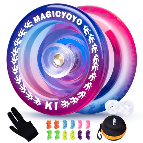 YOSTAR JoJo K1 Trick JoJo mit Leerlauf, JoJo Profi Responsive Yoyo für Kinder, Automatische Rückkehr Yoyo Einfach Zu Spielen JoJo Kinder, mit 12 JoJo Schnur + Jo Jo Handschuh + JoJo Hülle (Blau Rosa) von YOSTAR