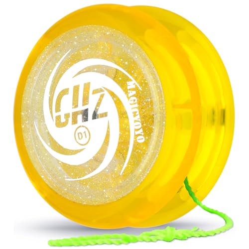 YOSTAR JoJo Kinder D1 GHZ, Looping Responsive Yoyo mit Glitzer, Einfach zu Spielen Jo Jo für Kinder und Anfänger, Haltbares Plastik Yo-yo für 2a Trick, mit 6 Extra Saiten, Handschuh, Tasche (Gelb) von YOSTAR