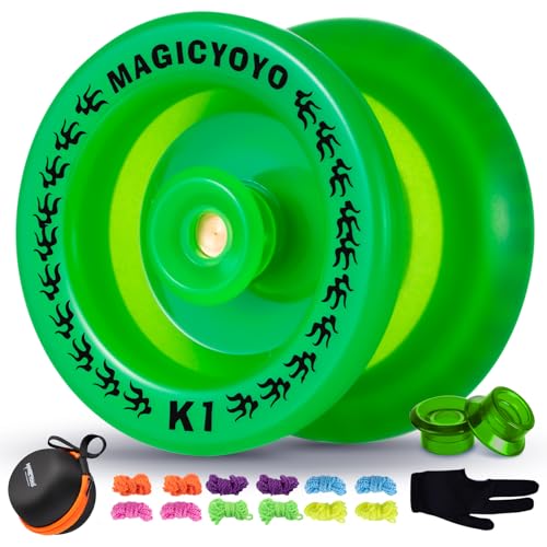 YOSTAR Jojo Responsive Yoyo für Kinder Anfänger, Professionelles Trick Yo-Yo K1 Glow in the Dark, Kunststoff Kinder Jojo Einfach zu Spielen, Mit 12 Yoyo Schnur, Jojo Fall, Jojo Handschuhe, 2 Hubstacks von YOSTAR
