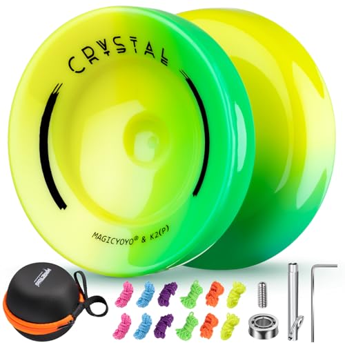 YOSTAR Reagierendes Yoyo Professionell Kristall Yoyo K2 Gelb Grün, Dual Purpose Yoyo Trick JoJo für Kinder, Profi Yoyo mit Nicht Reagierendem Yoyo Lager Kit + 12 Yoyo Saiten + Yo-Yo Case von YOSTAR