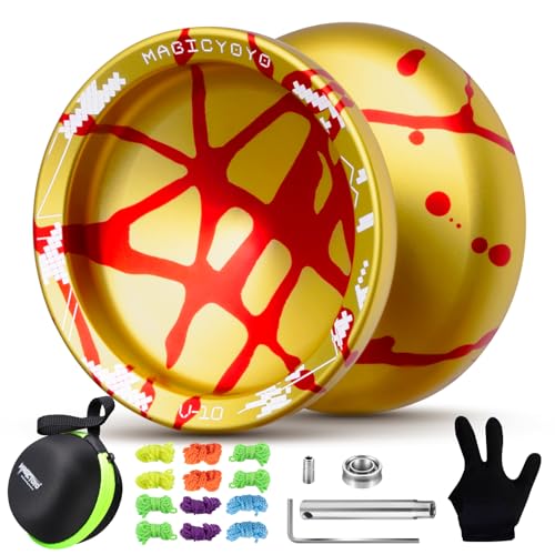 YOSTAR V10 Profi JoJo, Responsive & Unresponsive Trick JoJo mit Leerlauf und Kugellager, Dual-Purpose-JoJo für Kinder & Erwachsene, Metall Yoyo mit 12 Schnur, Lager-Kit, Handschuh & Hardcase von YOSTAR
